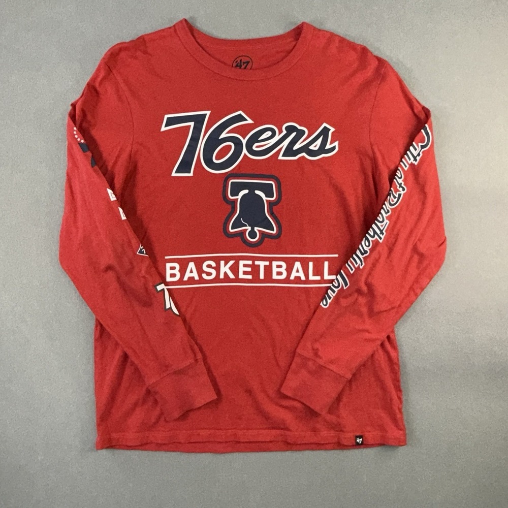 Mens Philadelphia 76ers '47 Brand NBA Basketball Logo Long Sleeve Tee Red Size L